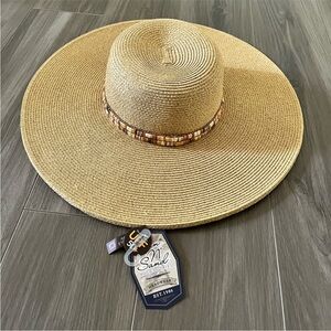 Floppy Tan Wide Brim Straw Hat UPF 50+ Foldaway